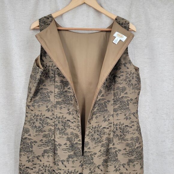 Talbots Suit Dress Toile Floral Patterned Sleeveless Light Brown Black Women's - Picture 7 of 10